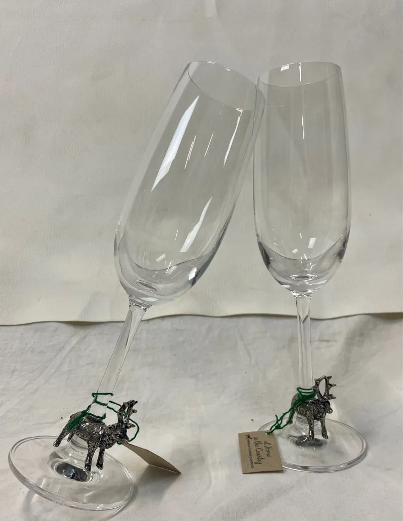 At Home in the Country Stag Champagne Glass x2-1